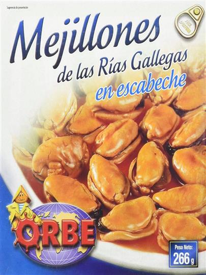 MEJILLONES ESCABECHE ORIGEN ESPAÑA TALLA S 160 GR 