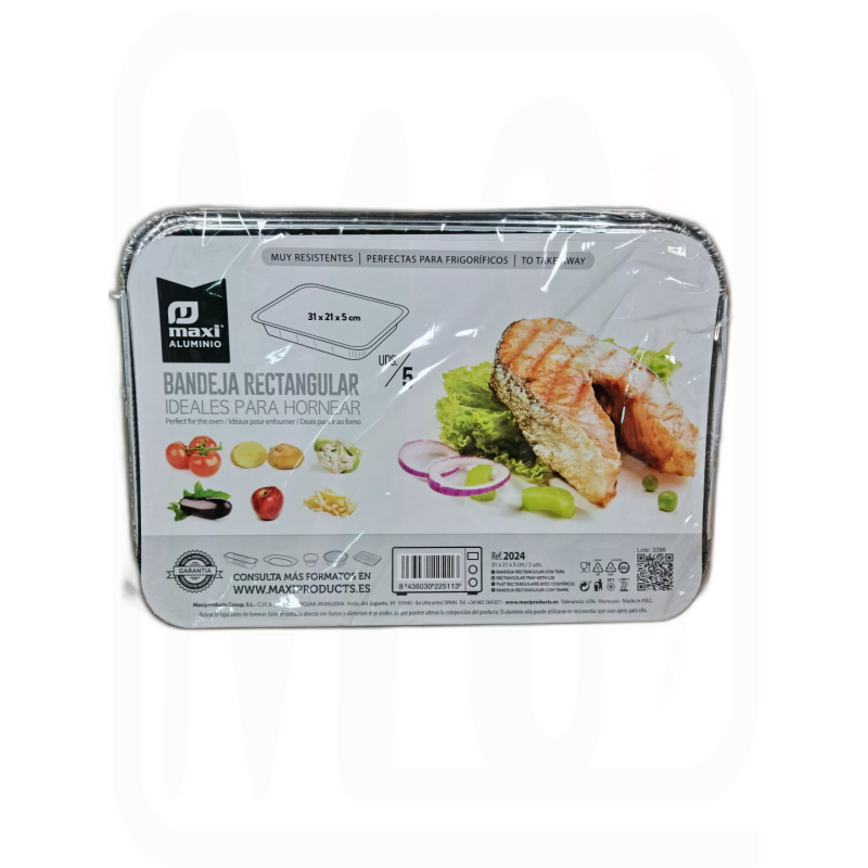 BANDEJA ALUMINIO 31 X 21 X 5 CM PACK-5 UNIDADES