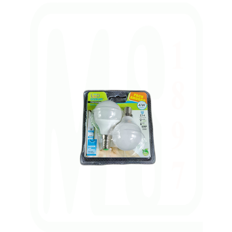 LAMPARA LED ESFERICA E-14  8W FRIA 2/UNID-